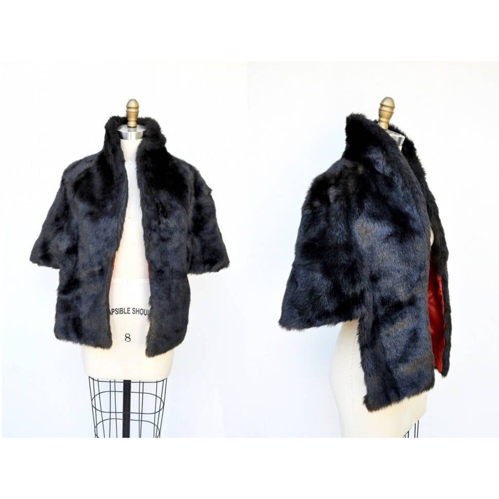 Vintage Faux Fur Cape Capelet Stole Shawl Shrug - Dark Brown Mid Century 50s 60